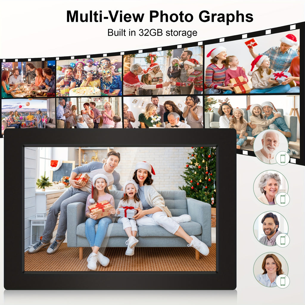 Veidoo 10.1-Inch Wifi Digital Photo Frame with IPS Touchscreen, Featuring 32GB of Built-In Memory. The Digital Frame Rotates Automatically And Allows for The Upload of Portraits And Landscapes