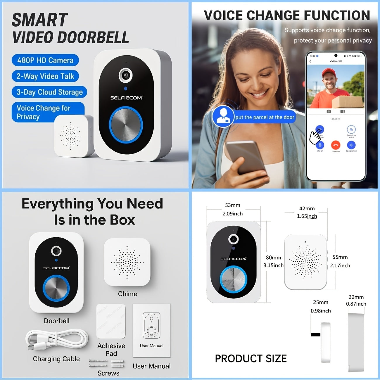 Special ! Smart Wireless Video Doorbell, Display Screen Versions And Chime Versions. Check The SKU Images Carefully And Choose According To Your Needs. 2-way Intercom, Night Vision, Large Battery, Easy Installation. Perfect Holiday Gift Choice!