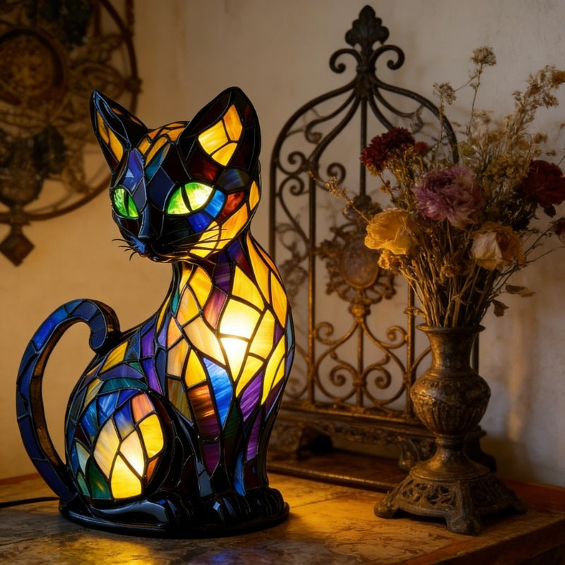 Colorful Retro Cat Night Light: Features a Warm, Soothing Glow and a Bohemian Style. The Perfect Gift for Cat Lovers, Ideal for Creating a Cozy, Relaxing Ambiance in Living Rooms, Bedrooms, or on Desks.