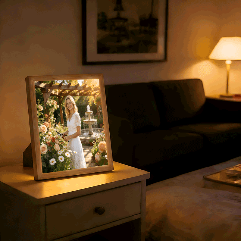 LED Photo Frame & Magic Mirror with Function Display - Wall/Tablet-Compatible Suitable for, Frame with Polished, Light Beige Mirror Panel for Rooms,, Weddings, Minimalist American Lifestyle