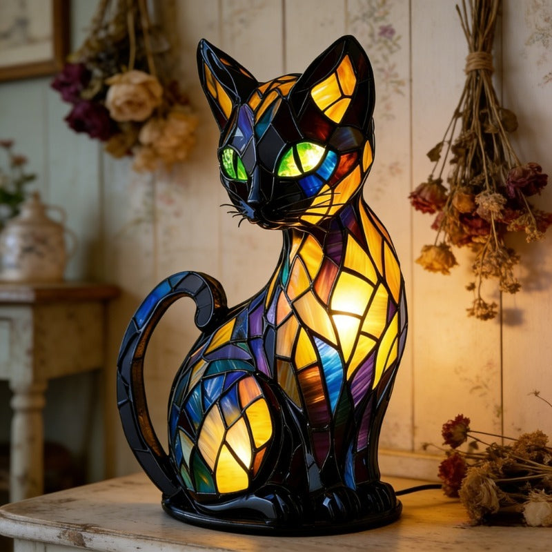 Colorful Retro Cat Night Light: Features a Warm, Soothing Glow and a Bohemian Style. The Perfect Gift for Cat Lovers, Ideal for Creating a Cozy, Relaxing Ambiance in Living Rooms, Bedrooms, or on Desks.