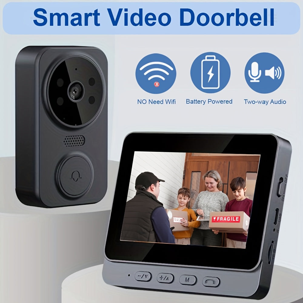 Intelligent Doorbell Camera Featuring A 4.3-Inch Display, 1080P FHD Monitor, 120° Field Of View, Suitable For Home Security, Equipped With Night Vision, Two-Way Audio, No Wifi Required, Wall-Mounted, Touch Control, No App Needed, Visual Doorbell