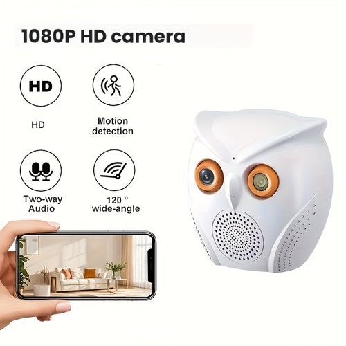 1080P WiFi Home Security Camera, 120° Wide Angle, Two-Way Audio Indoor Mini Surveillance Camera with Speaker, Video Function, APP-Controlled WiFi Home Monitoring, Motion Detection Alerts, Owl Themed Design, WiFi Connection.