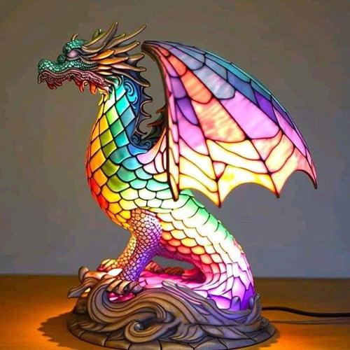 3D Resin Animal Table Lamp - Turtle Owl Dragon Lion Desk Light with Switch Control, Battery Powered Downlight for Various Room Types, Whimsical Decorative Night Light with No Plug, Soft Warm Lighting Vintage Desk Lamp