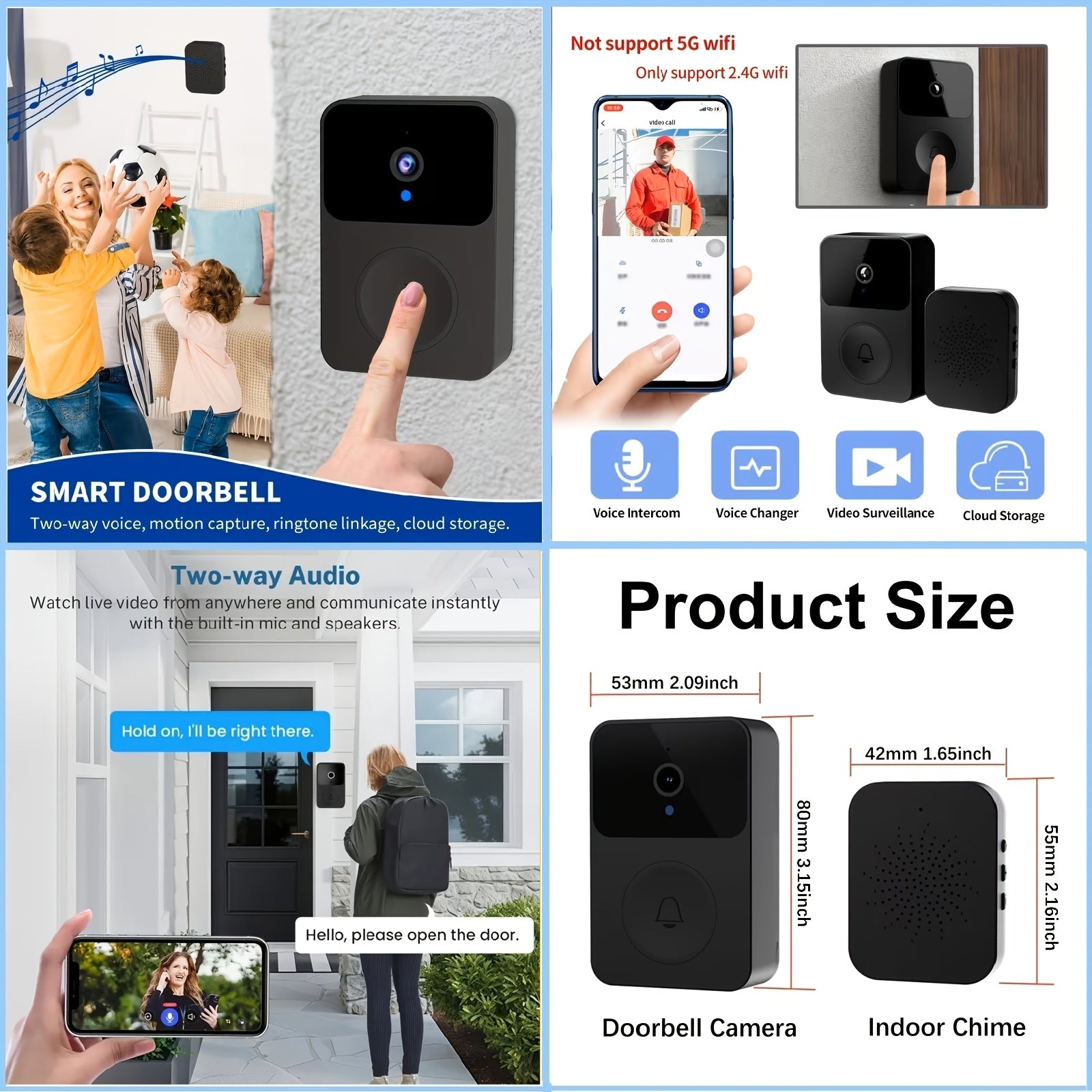 Special ! Smart Wireless Video Doorbell, Display Screen Versions And Chime Versions. Check The SKU Images Carefully And Choose According To Your Needs. 2-way Intercom, Night Vision, Large Battery, Easy Installation. Perfect Holiday Gift Choice!