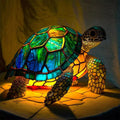 3D Resin Animal Table Lamp - Turtle Owl Dragon Lion Desk Light with Switch Control, Battery Powered Downlight for Various Room Types, Whimsical Decorative Night Light with No Plug, Soft Warm Lighting Vintage Desk Lamp