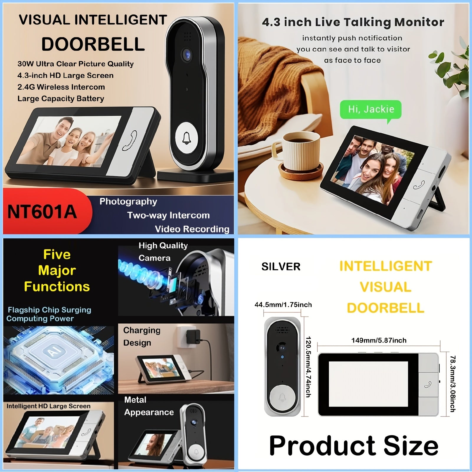 Special ! Smart Wireless Video Doorbell, Display Screen Versions And Chime Versions. Check The SKU Images Carefully And Choose According To Your Needs. 2-way Intercom, Night Vision, Large Battery, Easy Installation. Perfect Holiday Gift Choice!